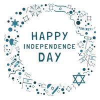 quadro com ícones de design plano de feriado do dia da independência de israel com texto em inglês vetor