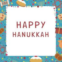 quadro com ícones de design plano de férias hanukkah com texto em inglês vetor