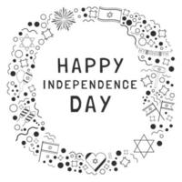 moldura com dia da independência de israel feriado design plano ícones pretos linhas finas com texto em inglês vetor