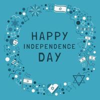 quadro com ícones de design plano de feriado do dia da independência de israel com texto em inglês vetor