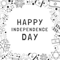 moldura com dia da independência de israel feriado design plano ícones pretos linhas finas com texto em inglês vetor