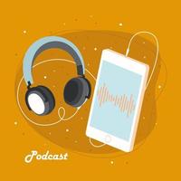 podcast celular e fones de ouvido vetor
