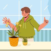 homem e plantas de casa vetor