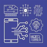 seis ícones de circuitos eletrônicos vetor