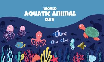 mundo aquático animal dia. Salve  nosso oceano. mar tartaruga e peixe estavam natação embaixo da agua vetor