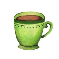 verde copo com chá isolado em branco fundo. aguarela ilustração vetor