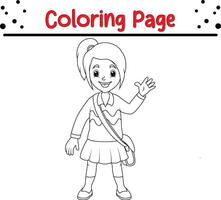 coloração página pequeno menina com mochila vetor