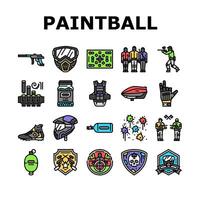 paintball jogos jogador equipe ícones conjunto vetor