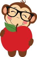costas para escola macaco segurando a maçã vetor