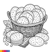 padaria cesta. padaria Comida mão desenhado linha arte ilustração para a coloração livro. Comida linha arte para uma coloração página. vintage esboço vetor gráficos.