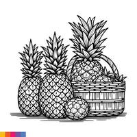 fruta cesta linha arte ilustração para a coloração livro. frutas coloração página. vetor gráficos