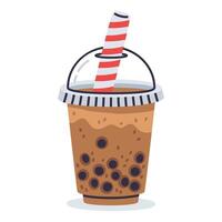 bolha leite chá copo. mão desenhado chinês tapioca pérolas boba chá ou café bebida, Taiwan leite chá, suave beber plano vetor ilustração. bolha chá copo