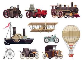 conjunto de ícones de transporte vintage vetor