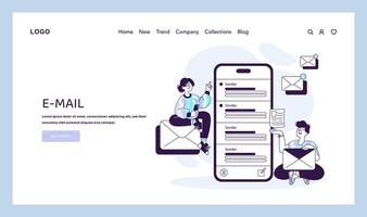 personagens interagindo com uma moderno o email aplicativo em uma Smartphone, simbolizando eficiente digital comunicação vetor