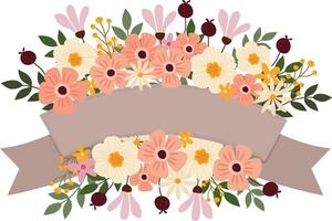 adorável flores ramalhete com fita bandeira clipart mão desenhado vetor ilustração para decorar convite cumprimento aniversário festa celebração Casamento cartão poster fundo