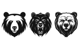Urso cabeça logotipo mascote em branco fundo. vetor definir.