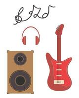 ilustração do musical instrumentos. caixas de som, guitarra, fones de ouvido vetor