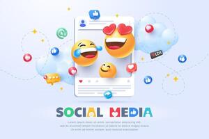 3d social meios de comunicação emoji marketing conceito ilustração vetor