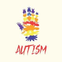 internacional autismo consciência dia logotipo. uma humano mão fez a partir de uma variedade do colorida quebra-cabeças mostrando diversidade e diferença vetor