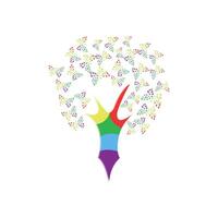 criativo colorida árvore forma logotipo Projeto com logotipo elementos do borboleta e colorida haste para autismo consciência vetor