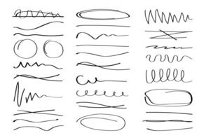 mão desenhado coleção do diferente diário rabisco linhas e elementos. marcador caneta sublinhado e tachado editável golpes para Nota livro. rápido cruzado e ondulado realçar marcadores para rabiscar almofada vetor