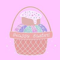 Páscoa bolo com ovos dentro uma cesta. feliz Páscoa. vetor ilustração