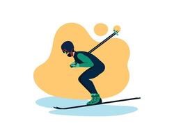 Esportes homem esquiar. vetor ilustração do esquiador pulando a partir de montanha dentro açao pose isolado em branco. inverno extremo esporte, concorrência conceito