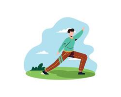 jovem homem praticando ioga dentro a parque. fisica e espiritual prática. vetor ilustração dentro plano desenho animado estilo.