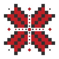 criativo ucraniano bordado dentro Preto e vermelho cores, folk flor com quatro pétalas e uma Cruz vetor