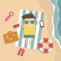 empresário relaxa na praia de férias. vetor