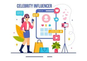 celebridade influenciadores vetor ilustração com Postagens em Internet para publicidade marketing, diariamente vida ou endossar dentro plano desenho animado fundo