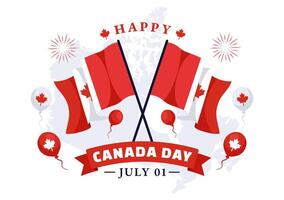 feliz Canadá dia vetor ilustração celebração dentro 1º Julho com bordo, mapa e fita dentro nacional feriado plano desenho animado fundo