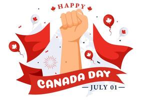 feliz Canadá dia vetor ilustração celebração dentro 1º Julho com bordo, mapa e fita dentro nacional feriado plano desenho animado fundo