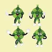 ketupat mascote personagem ilustração dentro vintage estilo com braços e pernas com uma variedade do emoções e ações, ótimo recurso para ícone, símbolo, logotipo, adesivo, banner. eps 10 vetor