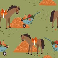 agricultura e colheita, cavalo de feno, carrinho de mão vetor