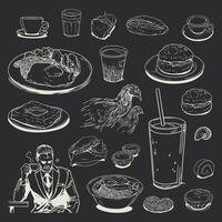 mão desenhado vetor ilustração do Comida e bebidas, com uma homem bebericando café