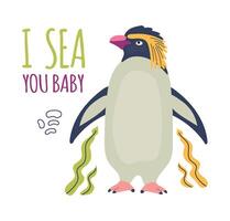 desenho animado engraçado pinguin cartão isolado vetor ilustração