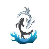 dois peixe e água elemento, yin yang símbolo vetor