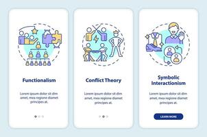 teorias do social estratificação onboarding Móvel aplicativo tela. passo a passo 3 passos editável gráfico instruções com linear conceitos. interface do usuário, ux, gui modelo vetor