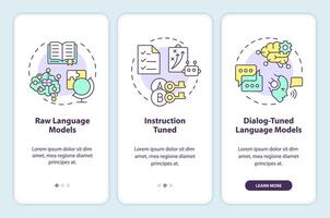 ampla língua modelos tipos onboarding Móvel aplicativo tela. passo a passo 3 passos editável gráfico instruções com linear conceitos. interface do usuário, ux, gui modelo vetor