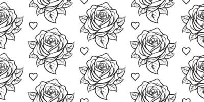 desatado padronizar com mão desenhado Preto rosas em branco fundo. desatado padronizar com flores vetor ilustração.