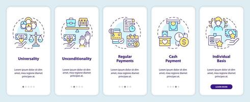 universal básico renda onboarding Móvel aplicativo tela. desigual salário. passo a passo 5 passos editável gráfico instruções com linear conceitos. interface do usuário, ux, gui modelo vetor