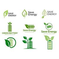 verde ecologia ícone, logotipo definir. Salve  verde ou Salve  energia logotipo vetor coleção.