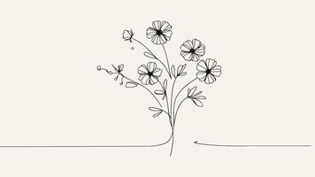 abstrato minimalista floral linha arte mão desenhado esboço do moderno Preto e branco na moda esboço flores vetor