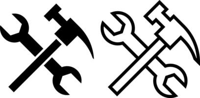 chave inglesa martelo ícone, sinal, ou símbolo dentro glifo e linha estilo isolado em transparente fundo. vetor ilustração