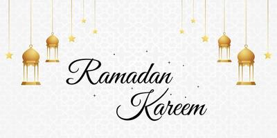 Ramadã kareem islâmico fundo com suspensão islâmico lanternas e decorações. vetor