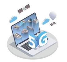 5g composição isométrica de computador vetor