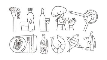 conjunto do Comida ícones dentro linha arte estilo para cardápio, cafeteria, restaurante. vetor
