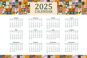 calendário 2025 bauhaus semana iniciando em domingo pronto vetor