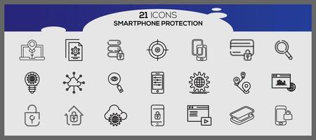 vetor Smartphone proteção ícone conjunto segurança e proteção ícones pacote segurança sistema ícone conjunto